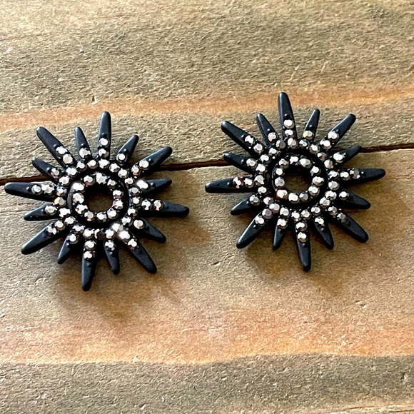 Jewelry - Black Starburst Rhinestones, Crystals Boho Vintage Inspired Sparkle Earrings